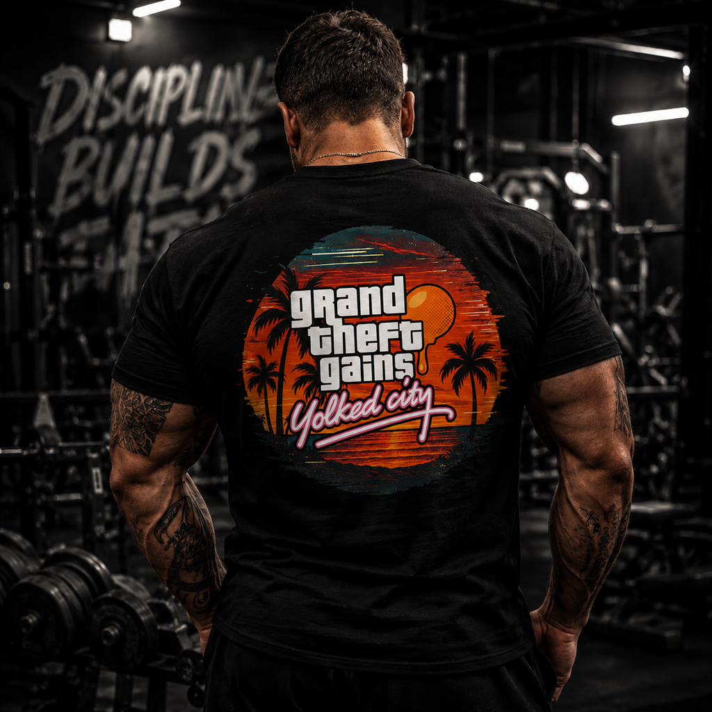 Grand Theft Gains - Yolked City Graphic Tee